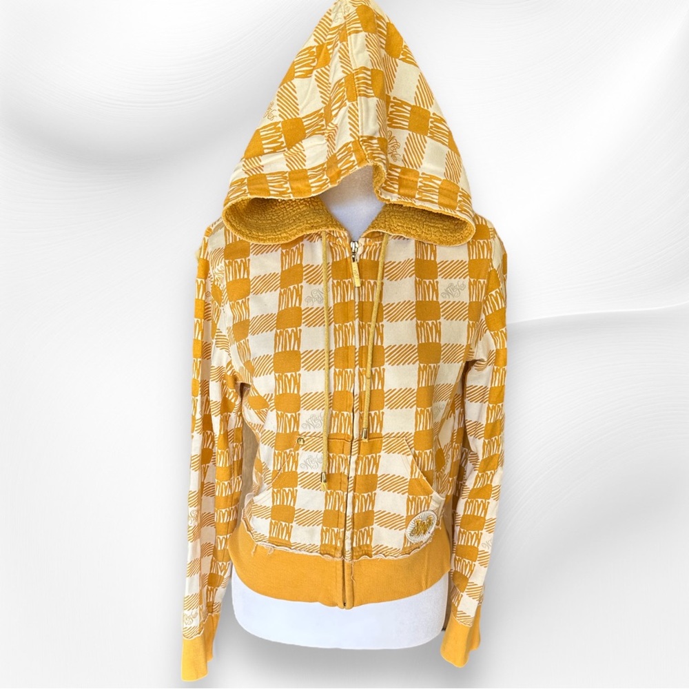 Y2K WCKD Wicked Yellow-Orange Plaid/Checkered Sweatshirt Size Large - Picture 2 of 12